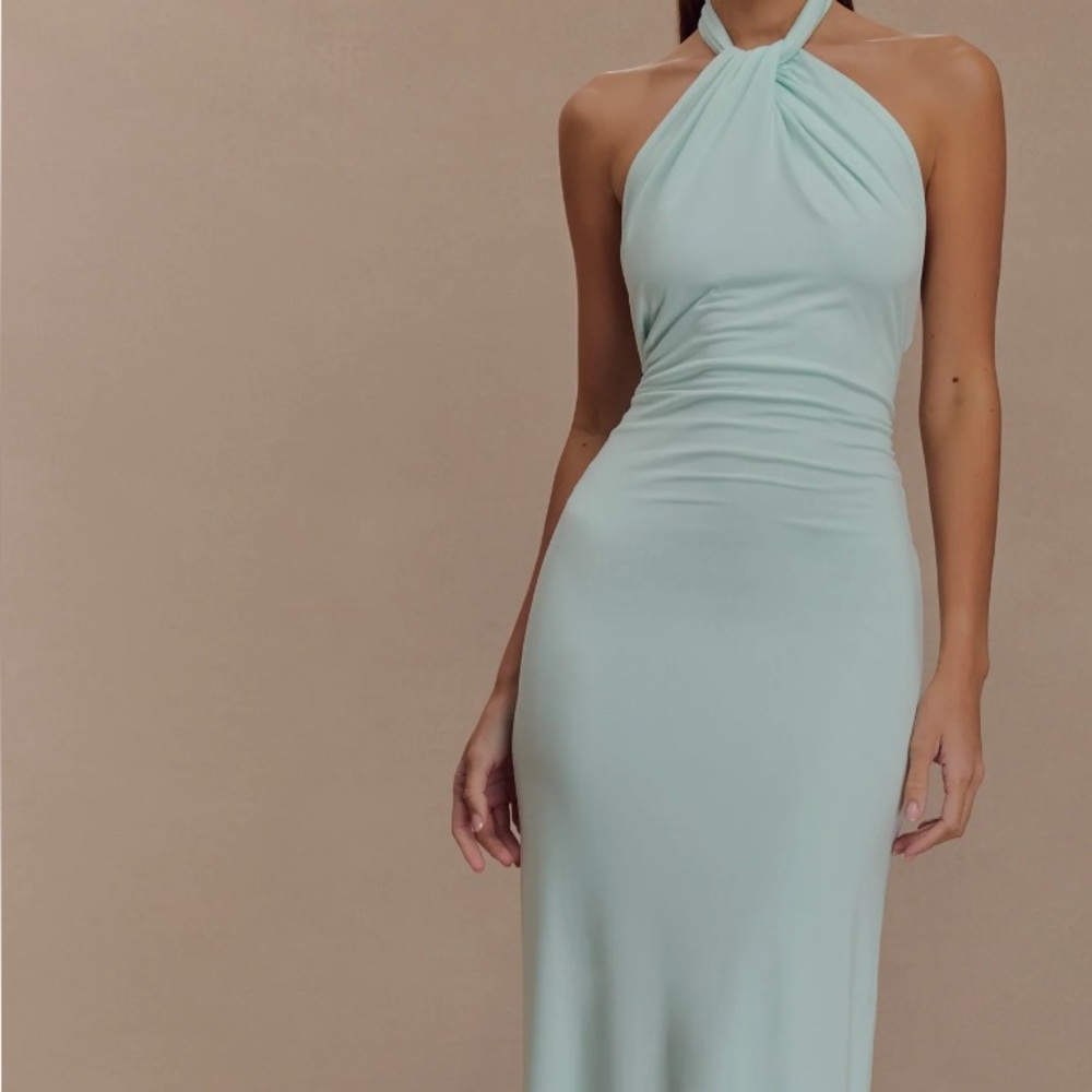 Elegant Halter Neck Mint Dress